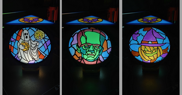 Bruxas mancha vidro luminária Rayjizza baixar livre stl modelo printablescom 3d modelos sazonal designs outono Frankenstein fantasma abóbora 3d print model - Mito3D