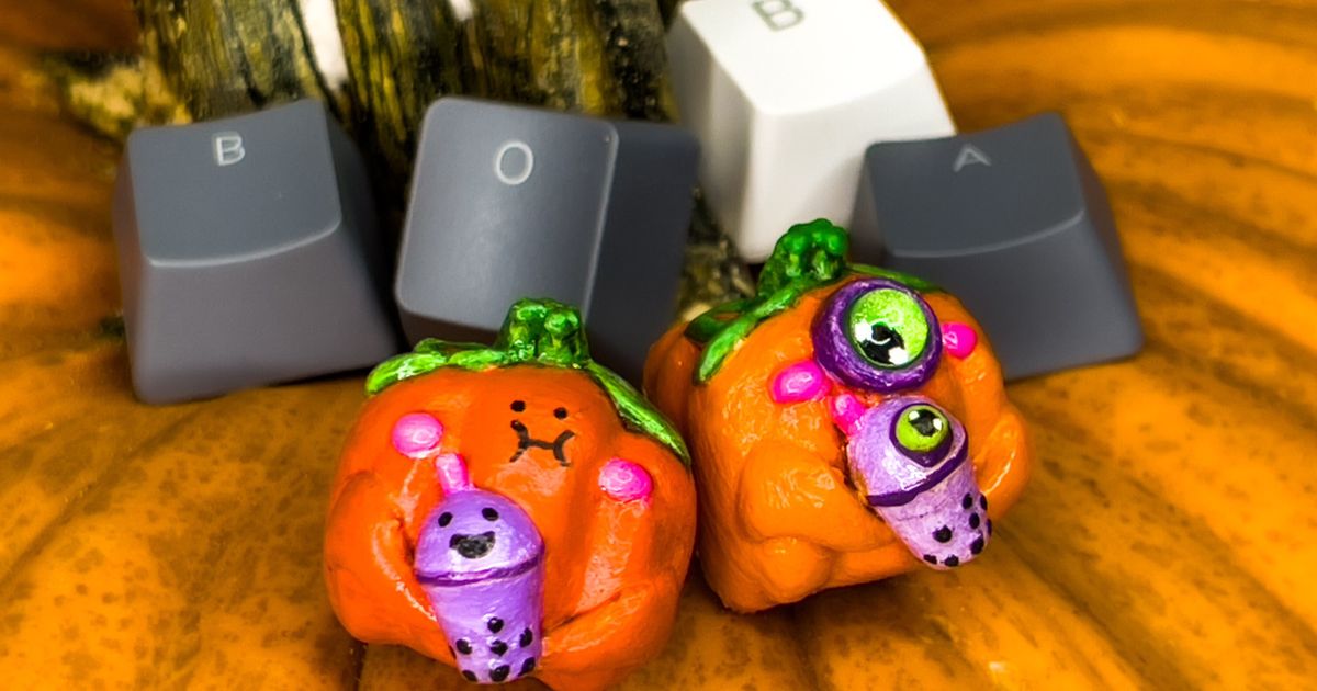 bobaties twins - boba & cutie keycaps keycap case do3dimension ansemtheiii download free stl model printablescom 3d models seasonal designs autumn halloween halloween2021 mechanicalkeyboard pumpkin cuteandcreepy 3D print model - Mito3D