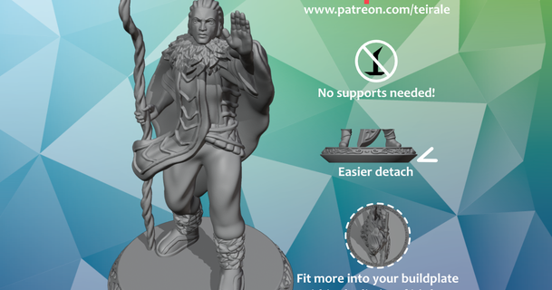 18 druid - male supports needed teirale download free stl model printablescom 3d models toys & games rpg figures dnd dndminiature mini miniature nosupportneeded 3d print model - Mito3D