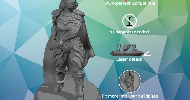 20 fighter - female supports needed teirale download free stl model printablescom 3d models toys & games rpg figures dnd dndminiature mini miniature nosupportneeded 3d print model - Mito3D
