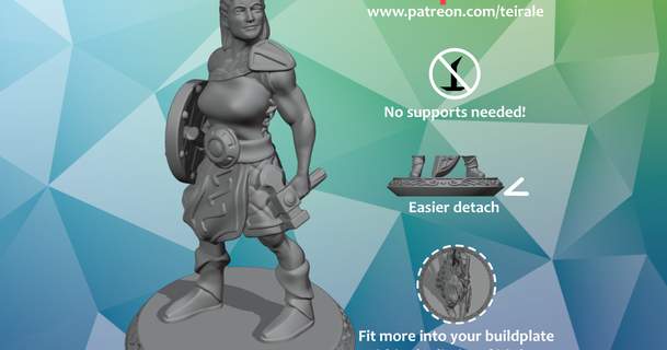 22 barbarian - female supports needed teirale download free stl model printablescom 3d models toys & games rpg figures dnd dndminiature mini miniature nosupportneeded 3d print model - Mito3D