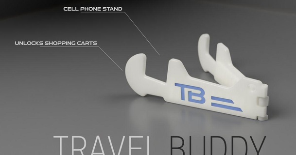 travel buddy - cell phone stand & shopping cart hijacker multitool printed place nils kal download free stl model printablescom 3d models gadgets phonestand 3d print model - Mito3D