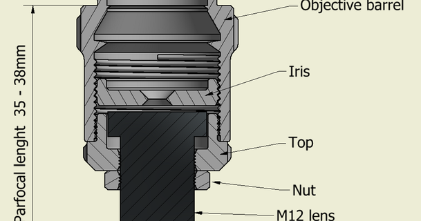 microscopio obbiettivo m12 montare lente patta Scarica gratuito stl modello printablescom 3d Modelli gadget foto video adattatore tavola 3d print model - Mito3D
