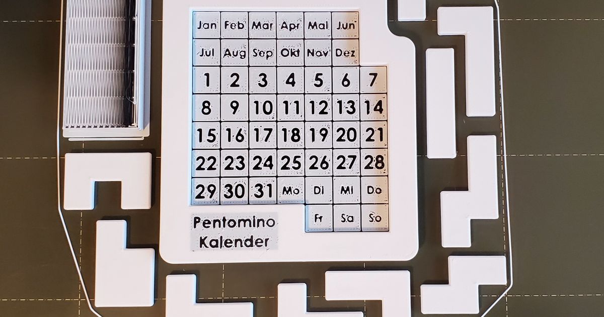 Pentomino Kalander abekabakoff download frei stl Modell Printablescom 3d Modelle Spielzeuge Spiele Rätsel brain teasers Block Kalender Pentominoes 3D print model - Mito3D