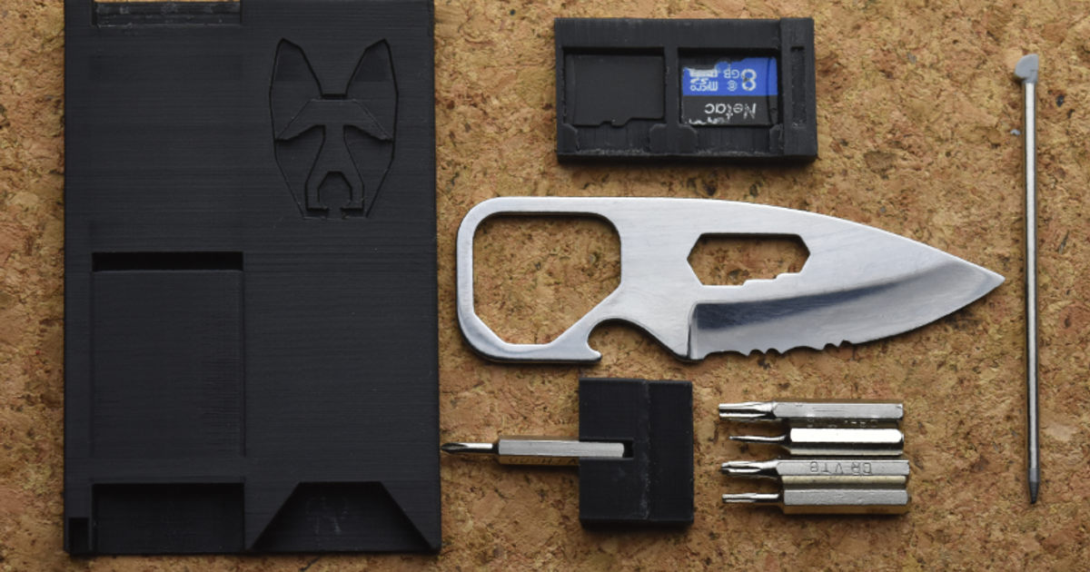 credit card multitool v2 chris borge download free stl model printablescom 3d models hobby & makers tools edc tool wallet walletorganizer 3D print model - Mito3D