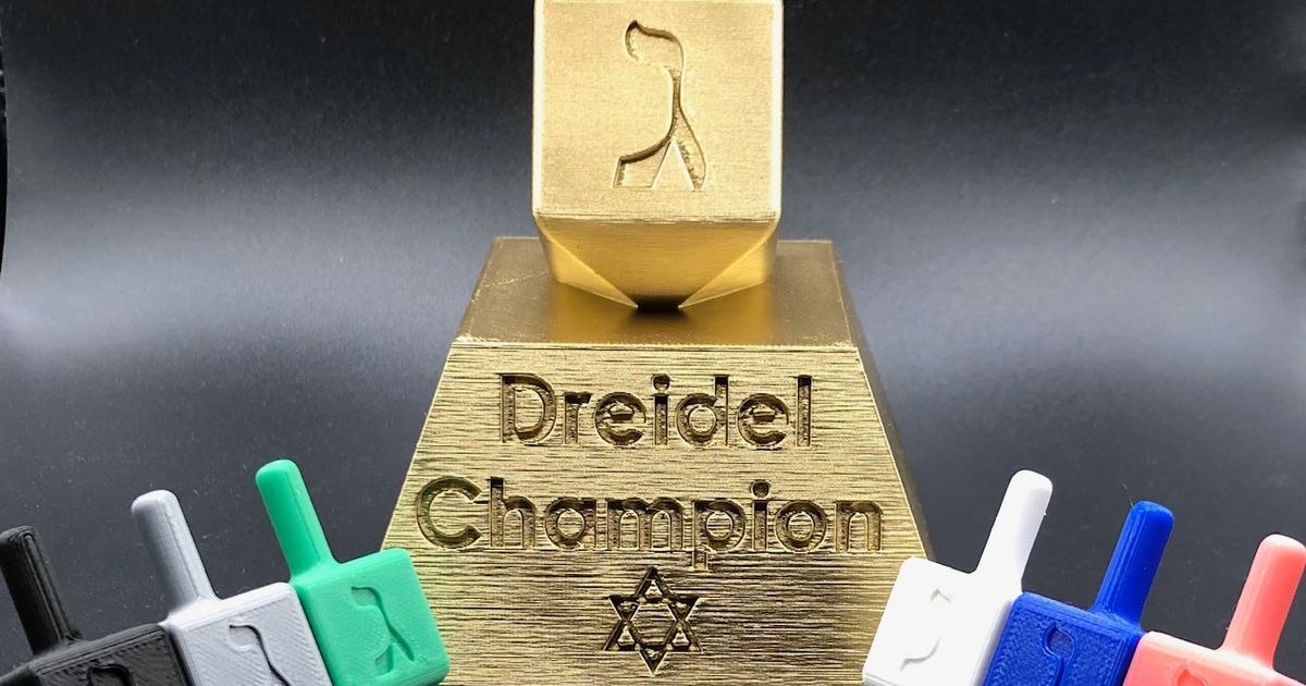 dreidel trophy dreidels aaron download free stl model printablescom 3d models art & design designs champion chanukah festive hanukkah 3D print model - Mito3D