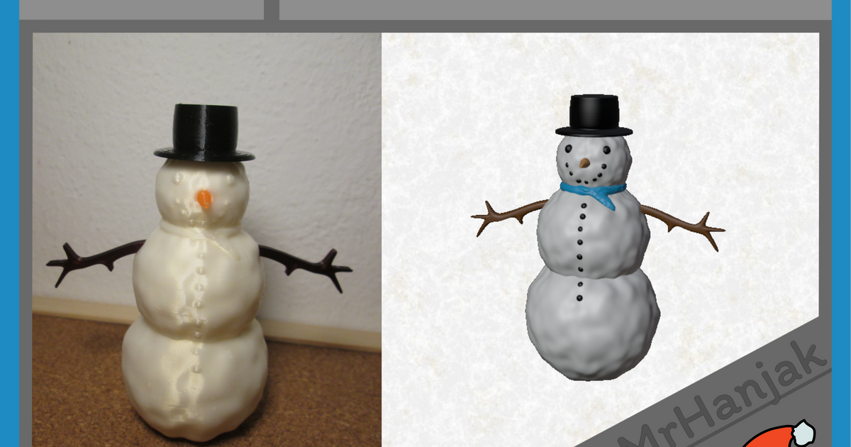 bonhomme neige Noël décoration mrhanjak Télécharger libre stl modèle imprimablescom 3d modèles saisonnier dessins hiver années décorations 3D print model - Mito3D