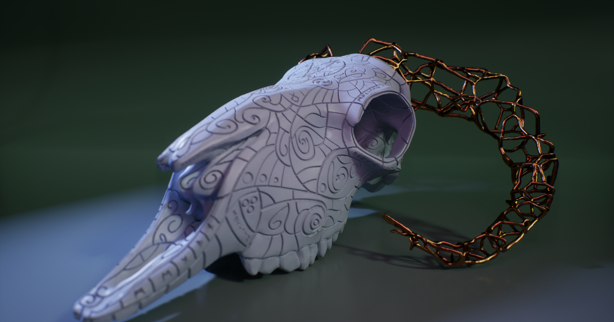 carved ornate ram skull sjbuilds download free stl model printablescom 3d models art & design sculptures bone decorative ornament 3D print model - Mito3D