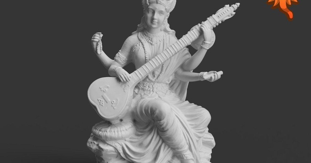 39 abreuvoir saraswati fabrication dieux Inde Télécharger libre stl modèle imprimablescom 3d modèles art conception sculptures déesse hindou musique 3d print model - Mito3D