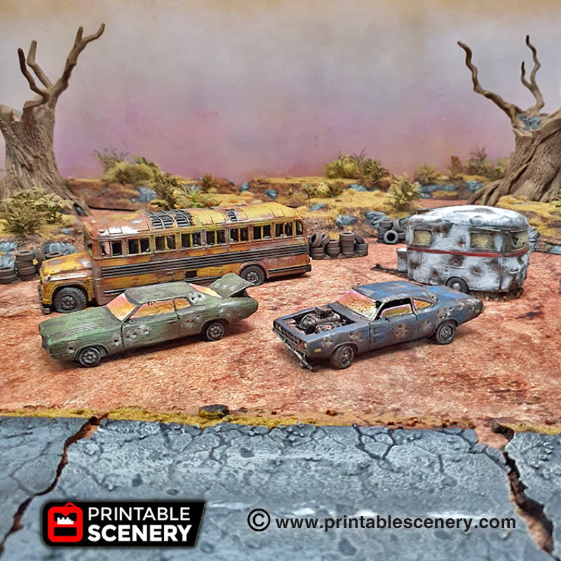 abandoned vehicles - printable scenery airplane Scenary 3d scatter blocking terrain tabletop skirmish role-playing games post-apocalypse setting 3D print model - Mito3D