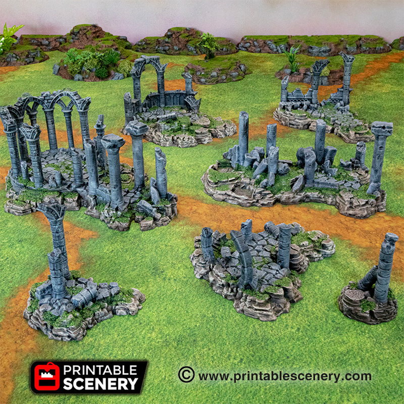 ancient ruins - printable scenery airplane Scenary set designed scatter dungeon terrain fantasy tabletop role-playing games includes pieces feature cavern floors sizes pack goblin grotto tile system walls versatile variety ways gaming styles create quick crawls outdoor wilderness encounters combined negative spaces filled printed pictures patterned table mats extra depth environment 3D print model - Mito3D