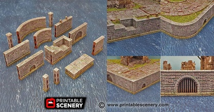 arcanist's stone canal walls - printable scenery airplane Scenary 3d print model - Mito3D