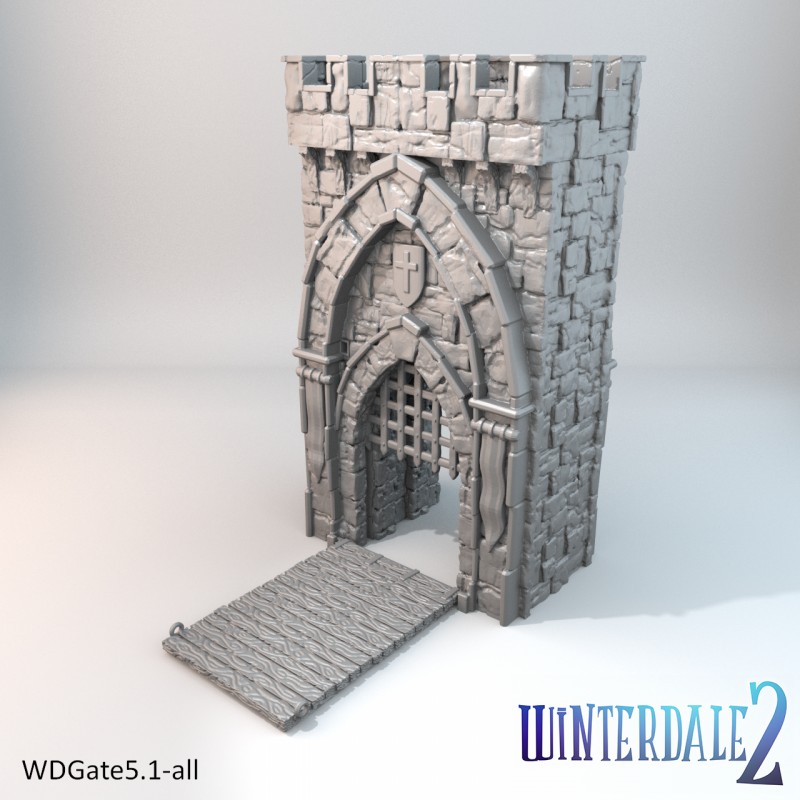 castle gate airplane Scenary comes complete lifting portcullis drawbridge model has been designed compatible hoarding you need attach string small chain each side thread through winterdale buildings glued placed together 3D print model - Mito3D