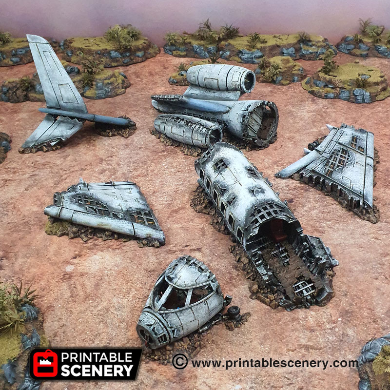 crashed aircraft - printable scenery airplane Scenary 3d mad max worlds games fallout gaslands 3D print model - Mito3D