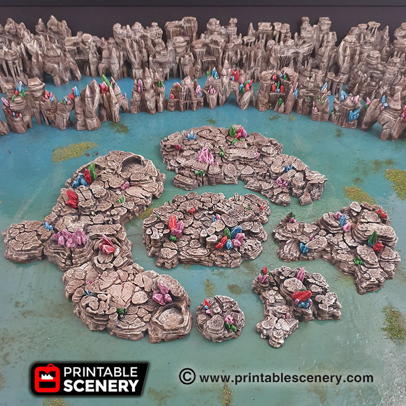 Kristall Grotte Höhle Gelände Etagen printable Landschaft Flugzeug Bühnenbild 3d fantasy tabletop dungeons dragons Rollenspiele 3D print model - Mito3D