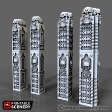 demon columns airplane Scenary multi-model pack compatible all other openlock tiles provide perfect finishing touch your demonic buildings pillars crowned tusked skulls can aid you creating set wargaming opponent rpg party never forget 3d print model - Mito3D