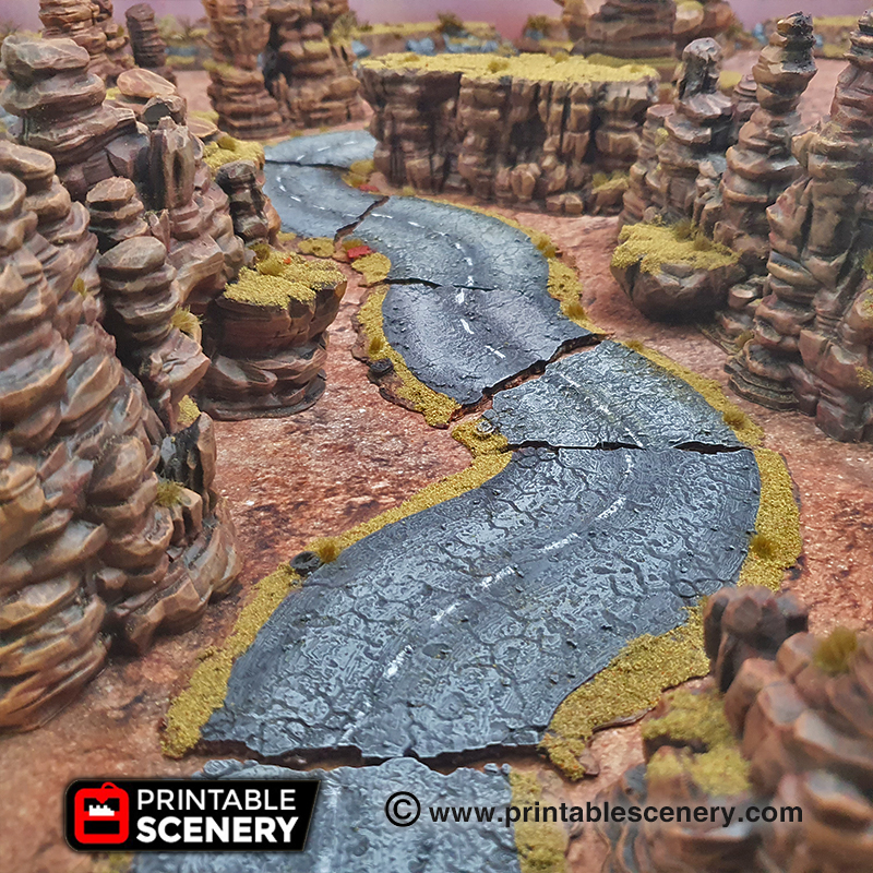 strade deserte stampabile scenario aereo Scenario 3d modulare mad max post apocalisse racing civiltà guerra ruolo tabella wargame 3D print model - Mito3D