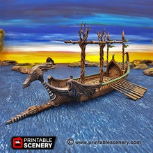 dragon galley - printable scenery airplane Scenary ship suited fantasy rpg pirate skirmish tabletop games included hinged doors oars we recommend printing smaller pieces 01 resolution supports touching buildplate there small print version pack 3d print model - Mito3D