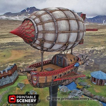 dwarven airship - printable scenery airplane Scenary fantasy-themed flying ship designed use tabletop role-playing games included zip file separate deck layouts cannons hinged doors mounting stand decks can used simulate movement within version small printers 3d print model - Mito3D
