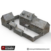 farm airplane Scenary consists large barn guard building small stone shed entry arch outer wall uses openlock clips join sections together must glued note - french farmhouse not included 3d print model - Mito3D