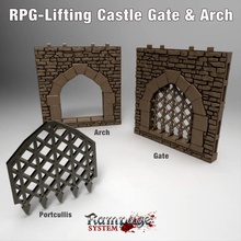 lifting castle gates & arch - printable scenery airplane Scenary gate can printed separately using portcullis tiles whole tile you need remove supports if print needs lying flat bed save download rampage base pack free get latest version openlock clip 3d print model - Mito3D