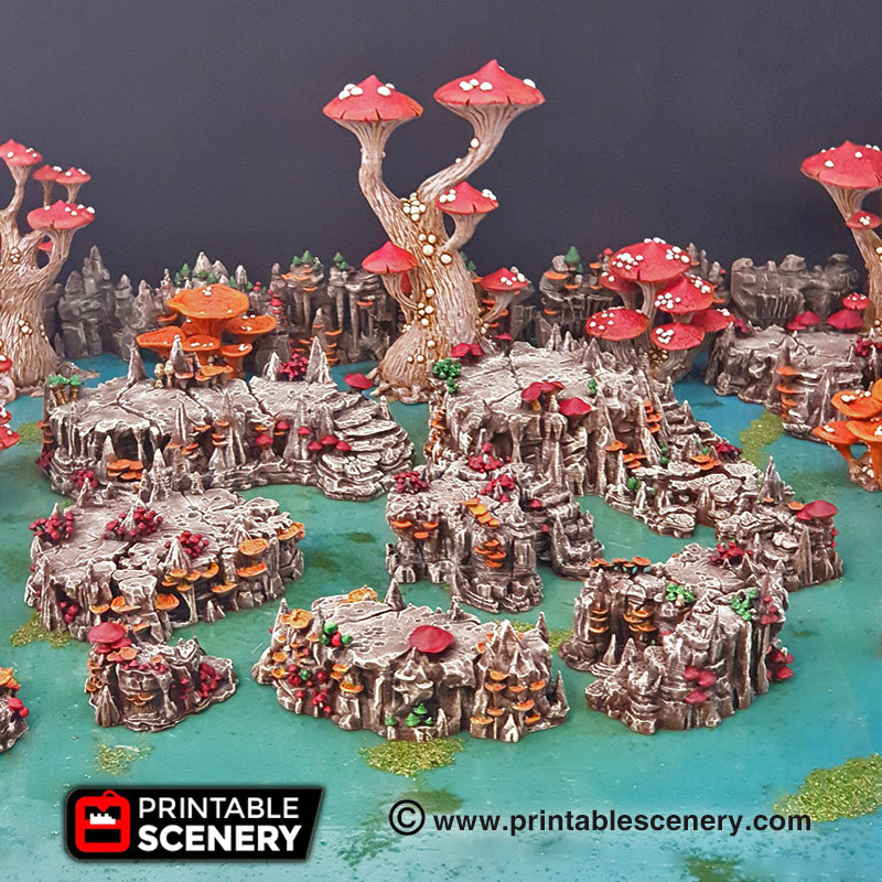 ausgelöst shroom Höhlen printable Landschaft Flugzeug Bühnenbild Kavernen set entworfen scatter dungeon fantasy Gelände tabletop Rollenspiele beinhaltet terrain Stücke verfügen cavern erhöhten Größen pack goblin Grotte Höhle Fliesen kompatibel Wände Etagen geeignet Drucker Teile vielseitige Vielzahl Wege gaming Stile erstellen schnelle kriecht outdoor wildnis trifft kombinierte negative Räume gefüllt gedruckten Bilder gemusterte Tisch Matten extra Tiefe Umgebung abgebildet enthalten Reihe Tunnel magic mushrooms mushroom Cluster blühenden Laternen Laterne faszinierenden Morcheln 3D print model - Mito3D