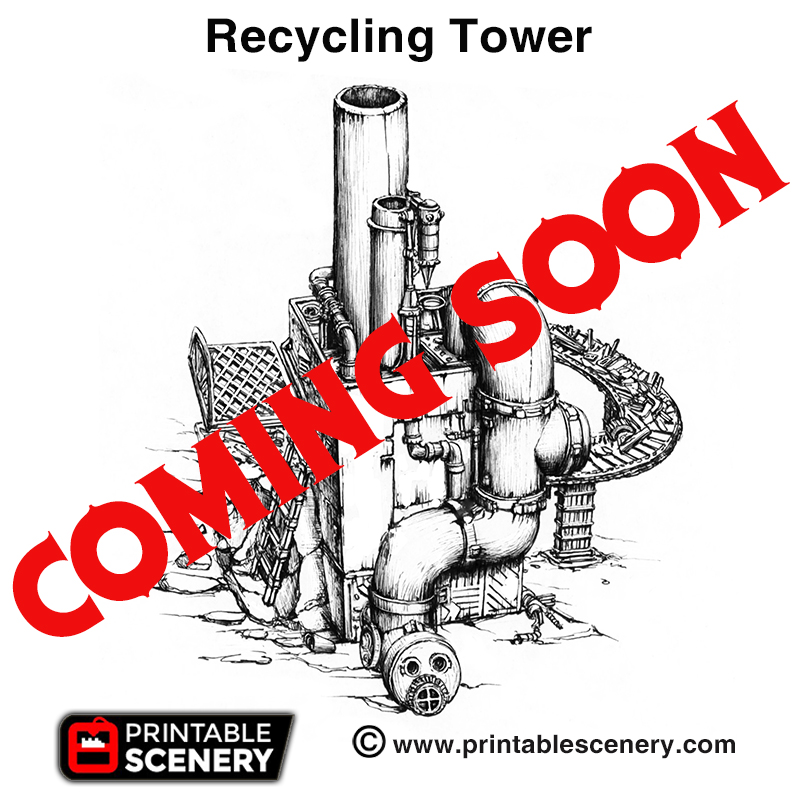 recycling tower - printable scenery airplane Scenary coming soon product stretch goal wasteworld pledge brave new worlds kickstarter 3D print model - Mito3D