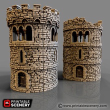 round tower 2 airplane Scenary two constructed existing rampage castle parts we have combined into complete levels easy printing assembly 'ruin' section optional level you can change out create ruined note version does not buttresses 3d print model - Mito3D