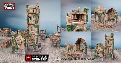 ruined bell tower & sept airplane Scenary 3d print model - Mito3D