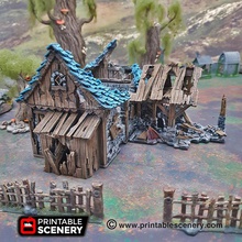 ruined blacksmith - printable scenery airplane Scenary medieval-styled building designed use tabletop role-playing games fantasy historical setting ideal skirmish has easy access through broken walls mini placement areas combat cover 3d print model - Mito3D
