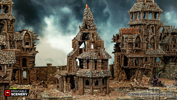 ruined city manor stl printablescenery 3d print model - Mito3D