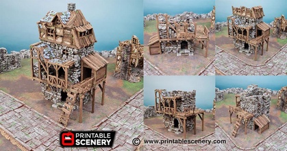 ruined gatehouse east wing - printable scenery airplane Scenary 3d print model - Mito3D