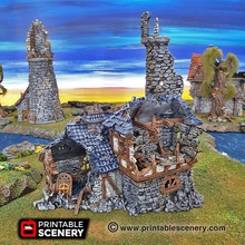 ruined navigators guild - printable scenery airplane Scenary navigator's medieval-styled building designed use tabletop role-playing games fantasy historical setting multiple levels ideal skirmish has easy access through broken walls mini placement areas combat cover 3d print model - Mito3D