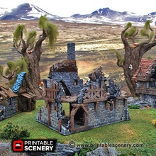 ruined port merchant - printable scenery airplane Scenary medieval-styled building designed tabletop role-playing games fantasy historical setting multiple levels ideal skirmish easy access broken walls mini placement areas combat cover 3d print model - Mito3D
