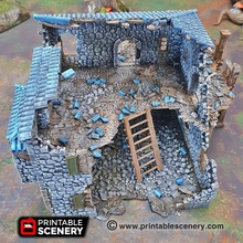 ruined port tavern - printable scenery airplane Scenary medieval-styled building designed tabletop role-playing games fantasy historical setting multiple levels ideal skirmish easy access broken walls mini placement areas combat cover 3d print model - Mito3D