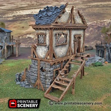 ruined townhouse - printable scenery airplane Scenary building designed use tabletop role-playing games historical fantasy setting multiple levels ideal skirmish has easy access through broken walls mini placement areas combat cover staircase requires supports print 3d print model - Mito3D