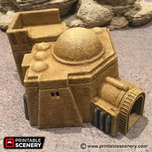 sci-fi adobe hut d airplane Scenary science fiction building can used tabletop skirmish wargaming roleplaying games ideal miniature placement roof doors removable 3d print model - Mito3D