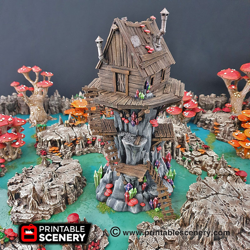 shanty tower printable Landschaft Flugzeug Bühnenbild fantasy Stil errichtete Gebäude Rollenspiele Tisch Krieg Spiele setting aufklappbaren Türen multilevel abnehmbare Dächer Böden Leitern Platz ausgezeichnete Miniatur Platzierung druckt unterstützt separate Ebenen stand version Grotte Stock 3D print model - Mito3D