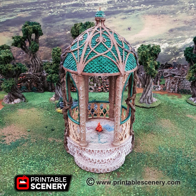 shrine solace - printable scenery airplane Scenary fantasy styled building can used role playing table top war games setting featuring removable roof has plenty room allows excellent miniature placement there two versions plain tree prints without supports 3D print model - Mito3D