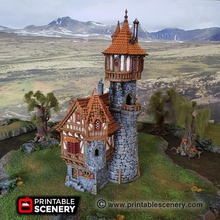 sorcerer's tower - printable scenery airplane Scenary perfect centrepiece watching over winterdale repository dusty old scrolls curious adventurers way dungeon fantasy-styled building can used role-playing tabletop war games featuring hinged doors removable roofs multiple storeys prints without supports separate levels also included pack small printer version lamps need printed 3d print model - Mito3D