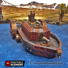 steam ironclad - printable scenery airplane Scenary fantasy-themed ship designed use tabletop role-playing games included zip file cannons hinged doors removable cabin version small printers 3d print model - Mito3D