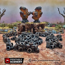 tire obstacles - printable scenery airplane Scenary 3d mad max post-apocalypse racing post civilization warfare roleplaying table wargaming 3d print model - Mito3D