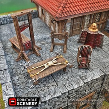 torture tools - printable scenery airplane Scenary set pieces assemble rack iron chair maiden designed clorehaven city product building tiles populating scenes dungeons castles guard houses tabletop skirmish role-playing games print fdm printers 01 resolution support legs stocks require supports touching buildplate 3d print model - Mito3D