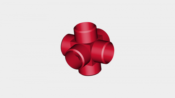 6 way tubo flessibile adattatore 32mm rossa 3d print model - Mito3D