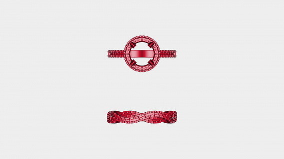gioielleria 3d cad modello stl formato nuziale squillare impostato rossa 3d print model - Mito3D