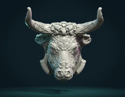 ornate bull head redpah 3d print model - Mito3D