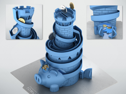 piggy coin bank castle piggy kingdom two coin slides redpah  3d print model - Mito3D