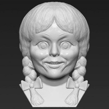 annabelle bust print ready 3d model here doll conjuring universe printing current size 5 cm height but you free scale it zip file contains obj stl created zbrushif have any questions please don't hesitate contact me respond asap encourage check my other celebrity models 3d print model - Mito3D