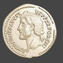 antonino pío aureus moneda de oro ric108c au50-53 listo para imprimir en 3d del modelo La impresión la antigua roma coinmaded licuadora 28 3d print model - Mito3D