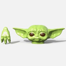 baby yoda doll head hand print ready 3d model measures 20cm ear 5mm shelling fo eye placement eyes included 3d print model - Mito3D